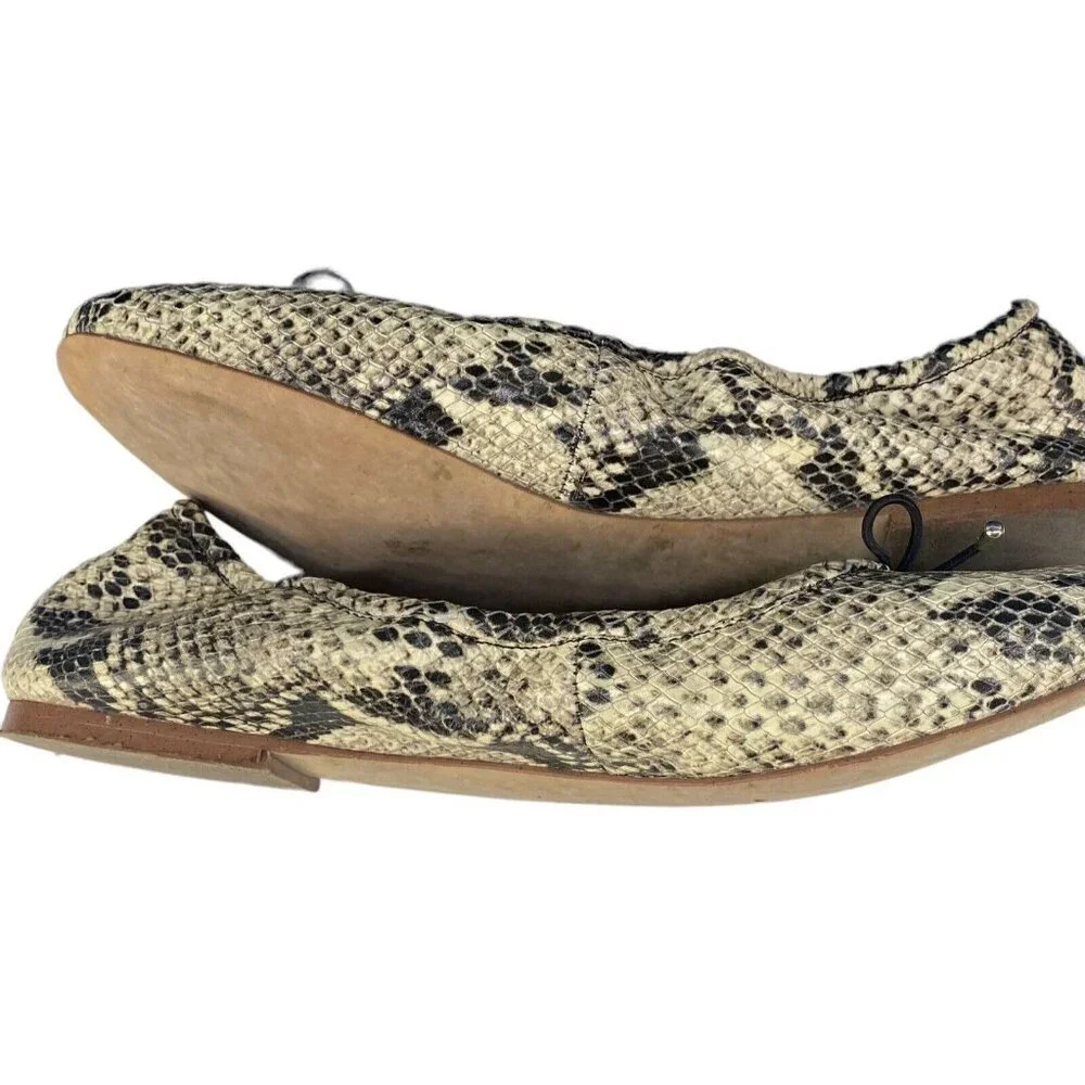 SAM EDELMAN Women Flats‎ Size 8.5 Cream Felicia Black Snake Print Slip On Ballet